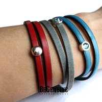 Womens Leather Bracelet, Girlfriend Gift, Thin Wrap Bracelet, Swarovski Aquamarine, Turquoise Leather Bracelet, Blue wrap leather bracelet, - Thumbnail 3