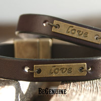 His and Hers Bracelet, Gift for Couple, Christian Couples bracelet Leather, Love Bronze Bracelet, Couples jewelry, Leather Bracelet - Thumbnail 1