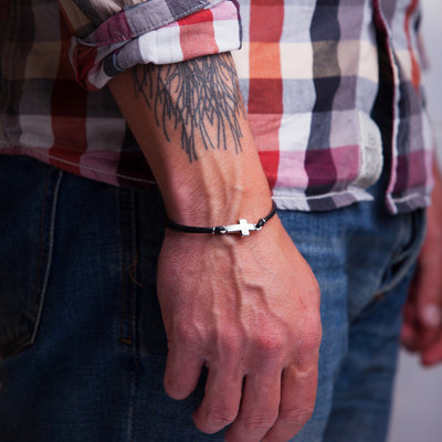 Simple cross bracelet - baptism gift - silver sideways cross bracelet - confirmation gift - faith gift for teens and adults