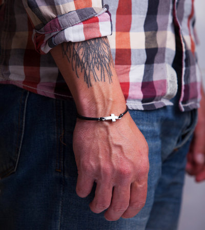 Simple Cross Bracelet - Baptism Gift - Silver Sideways Cross Bracelet - Confirmation Gift - Faith gift for Teens and Adults