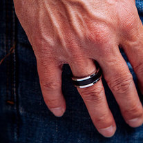 Personalized Ring Mens Black Ring Leather Band Mens Gift Stainless Steel Ring Leather Ring Anniversary gift for Him