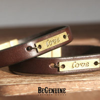 His and Hers Bracelet, Gift for Couple, Christian Couples bracelet Leather, Love Bronze Bracelet, Couples jewelry, Leather Bracelet - Thumbnail 2