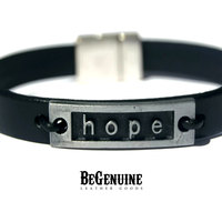 Christian Leather bracelet, HOPE bracelet, Men&#39;s Leather Bracelet - Black wristband leather cuff - Inspirational Jewelry, Mens gift - Thumbnail 2