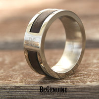 Personalized Ring Mens Black Ring Leather Band Mens Gift Stainless Steel Ring Leather Ring Anniversary gift for Him - Thumbnail 3