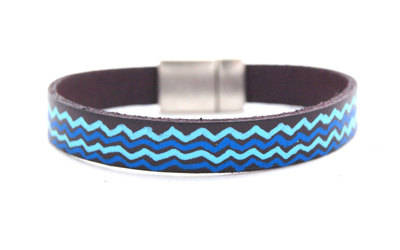 Womens Leather Bracelet, Bohemian Jewelry, Turquoise Bracelet, Womens Jewelry, Boho Jewelry, Chevron Pattern, Hand Painted, Ethnic Boho Chic