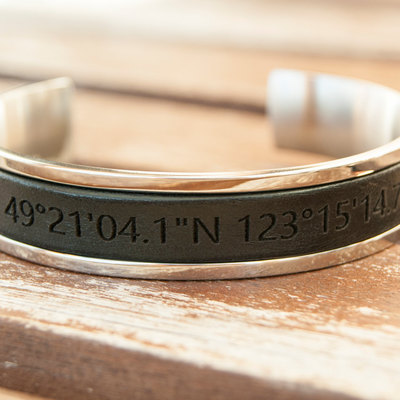 Personalized mens bracelet coordinates bracelet latitude longitude mens leather bracelet husband gift 3rd anniversary gift valentines gift