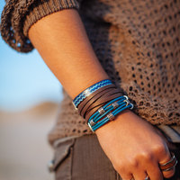 Womens Leather Bracelet, Bohemian Jewelry, Turquoise Bracelet, Womens Jewelry, Boho Jewelry, Chevron Pattern, Hand Painted, Ethnic Boho Chic - Thumbnail 1