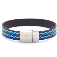 Womens Leather Bracelet, Bohemian Jewelry, Turquoise Bracelet, Womens Jewelry, Boho Jewelry, Chevron Pattern, Hand Painted, Ethnic Boho Chic - Thumbnail 2