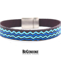 Womens Leather Bracelet, Bohemian Jewelry, Turquoise Bracelet, Womens Jewelry, Boho Jewelry, Chevron Pattern, Hand Painted, Ethnic Boho Chic - Thumbnail 4