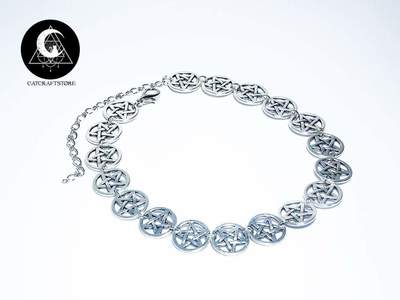 Silver pentagram choker 