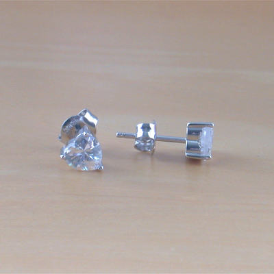 925 cubic zirconia heart earrings/6mm cz stud earrings/cz jewelry/cz jewellery/heart stud earrings/crystal cz earrings/april birthstone
