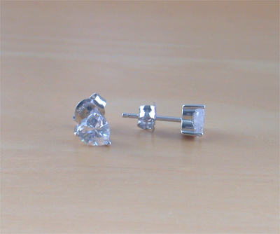 925 Cubic Zirconia Heart Earrings/6mm Cz Stud Earrings/Cz Jewelry/Cz Jewellery/Heart Stud Earrings/Crystal Cz Earrings/April Birthstone