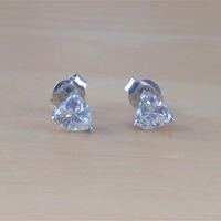 925 Cubic Zirconia Heart Earrings/6mm Cz Stud Earrings/Cz Jewelry/Cz Jewellery/Heart Stud Earrings/Crystal Cz Earrings/April Birthstone - Thumbnail 2