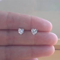 925 Cubic Zirconia Heart Earrings/6mm Cz Stud Earrings/Cz Jewelry/Cz Jewellery/Heart Stud Earrings/Crystal Cz Earrings/April Birthstone - Thumbnail 3
