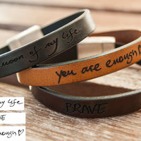 Custom Handwriting Bracelet Signature Bracelet Actual Handwriting Best Friend Gift Personalized Memorial Gift Handwriting Jewelry Leather - Thumbnail 1