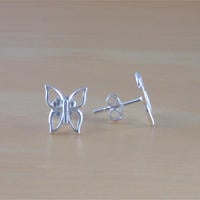 925 Silver Butterfly Stud Earrings/Butterfly Earrings/Butterfly Jewelry/Butterfly Jewellery/Butterfly Jewelery/Sterling Silver Butterfly - Thumbnail 1