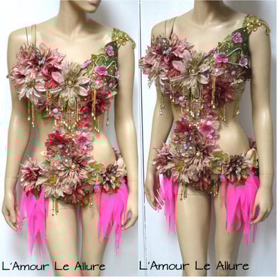 Golden spring forest fairy goddess cosplay dance costume rave bra halloween