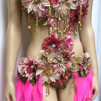 Golden Spring Forest Fairy Goddess Cosplay Dance Costume Rave Bra Halloween - Thumbnail 1