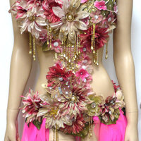 Golden Spring Forest Fairy Goddess Cosplay Dance Costume Rave Bra Halloween - Thumbnail 2