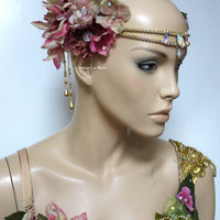 Golden Spring Fairy Goddess Flower Crown Halloween Costume Headband Headpiece Rave - Thumbnail 1