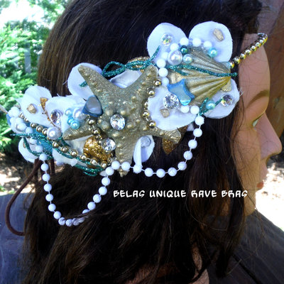 Dripping in gold mermaid flower crown halloween costume headband headpiece  - Thumbnail 4