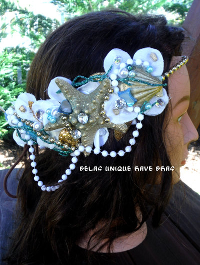 Dripping In Gold Mermaid Flower Crown Halloween Costume Headband Headpiece 