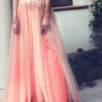  Pink Strapless Long Appliques Prom Dress Evening Dress - Thumbnail 1