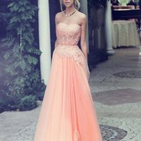  Pink Strapless Long Appliques Prom Dress Evening Dress - Thumbnail 2