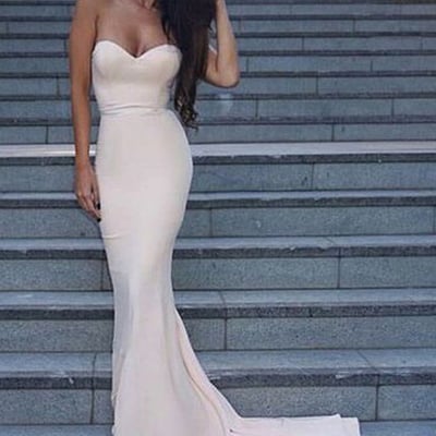 Elegant prom dress simple sweetheart sleeveless sweep train ivory backless mermaid prom dress - Thumbnail 2
