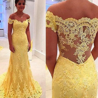 Elegant Prom Dress Mermaid Off-Shoulder Yellow Evening/Prom Dress With Lace Appliques - Thumbnail 2