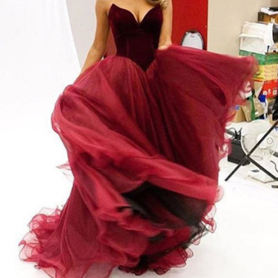 Sweetheart neck long tulle prom dresses floor length women dresses - Thumbnail 5