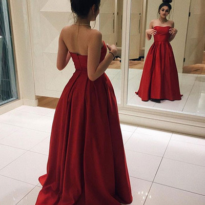 Sweetheart neck long satin prom dresses floor length women dresses