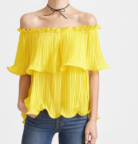 Yellow Off The Shoulder Frill Blouse