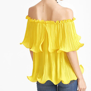 Yellow Off The Shoulder Frill Blouse - Thumbnail 1