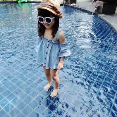 Girls off the shoulder denim tunic