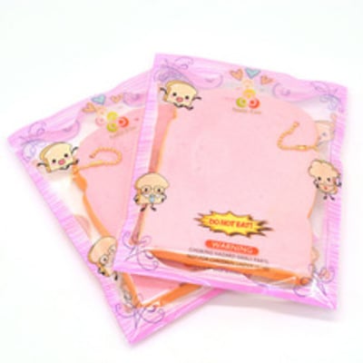 Jumbo kawaii pink squishy bread toast w/ ball chains squishies - Thumbnail 2