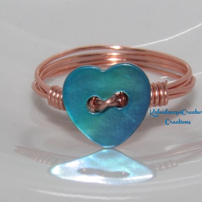 Blue heart shell ring