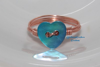 Blue Heart Shell Ring