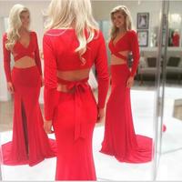 Two Pieces Prom Dress Sexy Red 2 Pieces Mermaid Prom Dresses Party Dress - Thumbnail 1