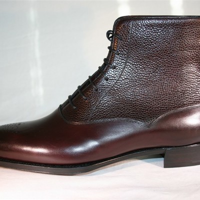 Handmade men black maroon ankle high leather boots - Thumbnail 5