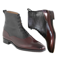 handmade men black maroon ankle high leather boots - Thumbnail 1