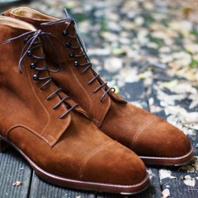Handmade men brown ankle high lace up suede boots - Thumbnail 4