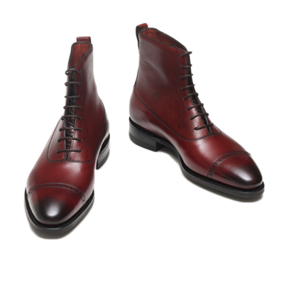 Handmade men maroon ankle high leather boots  - Thumbnail 5