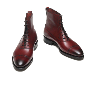 Handmade men maroon ankle high leather boots 