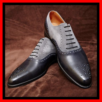 Handmade men black & gray new style shoes for men - Thumbnail 4