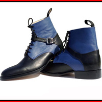 Handmade men black & blue ankle high boots for men - Thumbnail 1