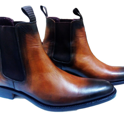 Handmade chelsea black & brown leather boots for men - Thumbnail 4