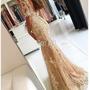 Champagne Prom Dress Sexy Long Lace Mermaid Prom Dresses 2017 New Scoop Open Back Half Sleeve Floor Length Formal Evening Gowns-1