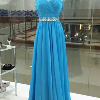 Scoop neck long chiffon prom dresses crystals women party dresses - Thumbnail 5