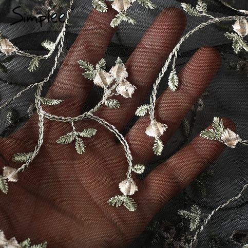 Mesh Top With Embroidered Flowers